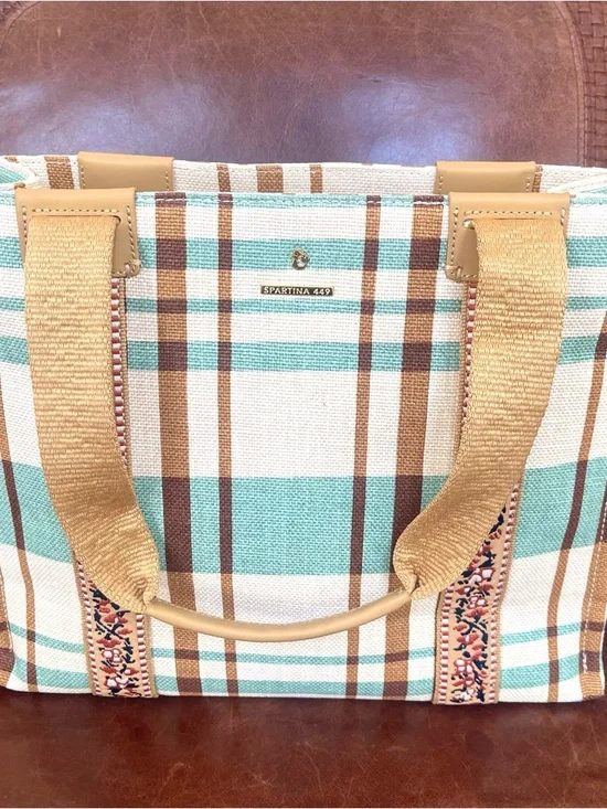 Spartina 449 Charlie Plaid Print Linen & Leather Trimmed Tote Bag - Picture 10 of 11